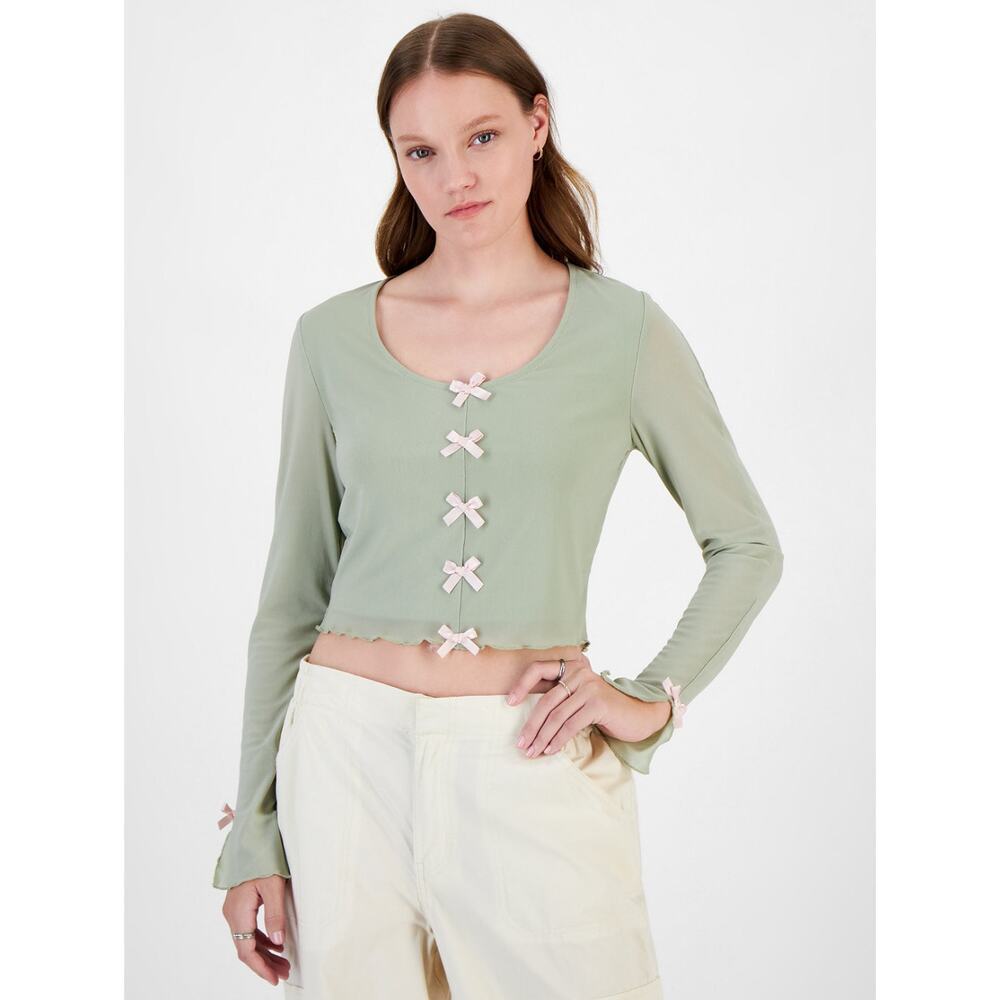 Sugar Moon Bow Mesh Long Sleeve Top Sz M Y2K Coquette Balletcore Soft Girl NWT